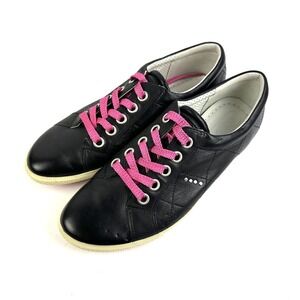 Ecco Street Premiere Golf Shoes 39 Spikeless Black Pink Leather Lace up Womens